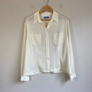 Pendleton Button Down Blouse Womens 14 White Good Long Sleeve Pocketed 90s 80s